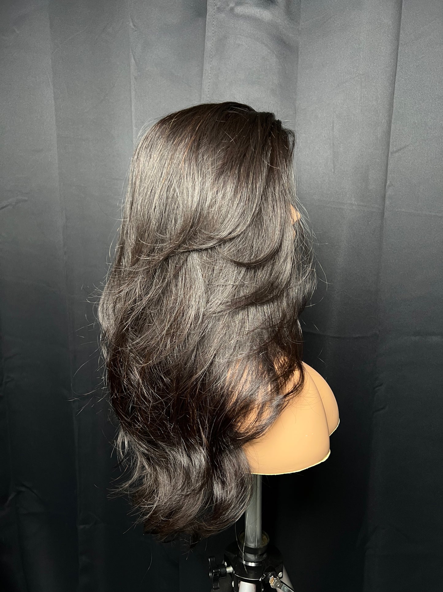 Human Hair wig comfortable for women with hair loss, thinning hair, alopecia, straight, wavy, medium density, light weight, Lace front wig with dark blonde highlights, in-built scalp, silk base, medical wigs, slightly bleached knots, in-built adjustable elastic band, breathable wig cap, silicone, Winnipeg, Manitoba, Canada, volume boost, thinning crown, Canada hair loss solution, Hand-tied human hair topper for women, natural black, Nalva Wigs Canada, natural brunette, Custom lace front wig topper