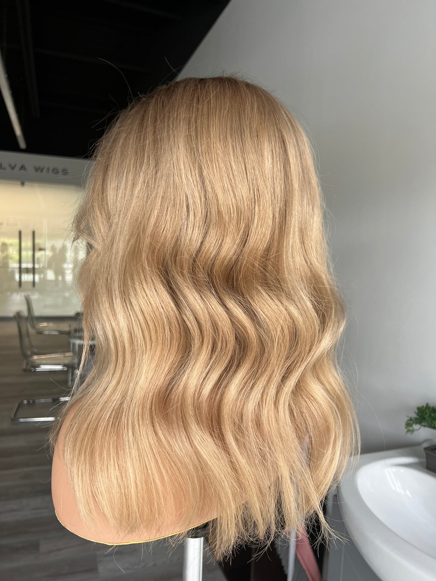 Luxury Lace Front wig crafted with Premium Virgin human hair. It is light weight and beginner friendly, 12” long with Neutral Blonde with Hazel roots, 120% density, Premium Human Hair. Mississauga, Toronto, Quebec, Ontario