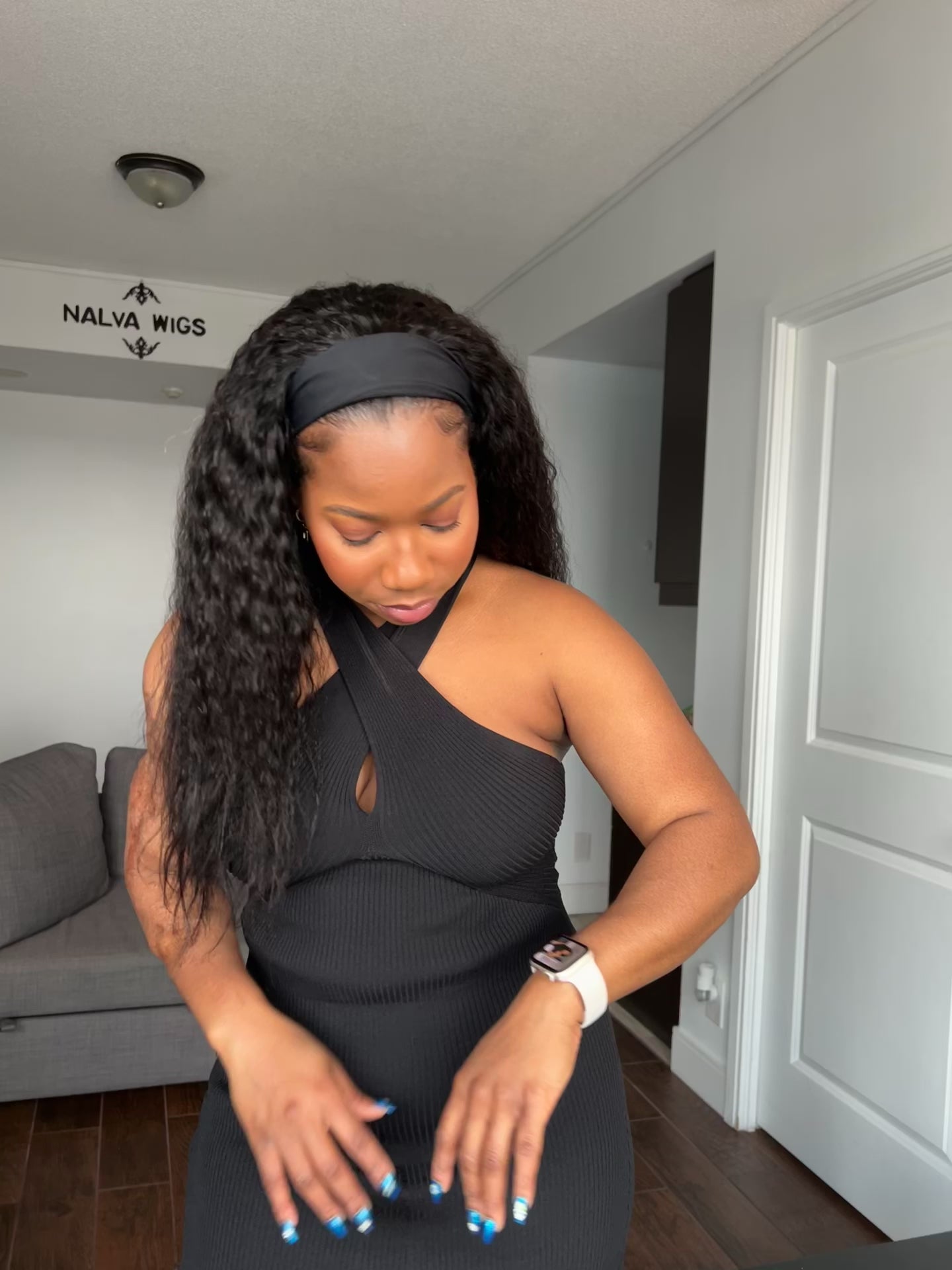 Kinky Straight Headband Band fall Wig, Natural 1B Black colour, with spandex head band, Small, Medium Large Size with Premium Virgin Human Hair 18 inches with wig combs- Kinky Curly Wig, Human Hair Wigs Mississauga, Ontario.