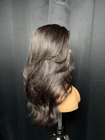 Human Hair wig comfortable for women with hair loss, thinning hair, alopecia, straight, wavy, medium density, light weight, Lace front wig with dark blonde highlights, in-built scalp, silk base, medical wigs, slightly bleached knots, in-built adjustable elastic band, breathable wig cap, silicone, Winnipeg, Manitoba, Canada, volume boost, thinning crown, Canada hair loss solution, Hand-tied human hair topper for women, natural black, Nalva Wigs Canada, natural brunette, Custom lace front wig topper 