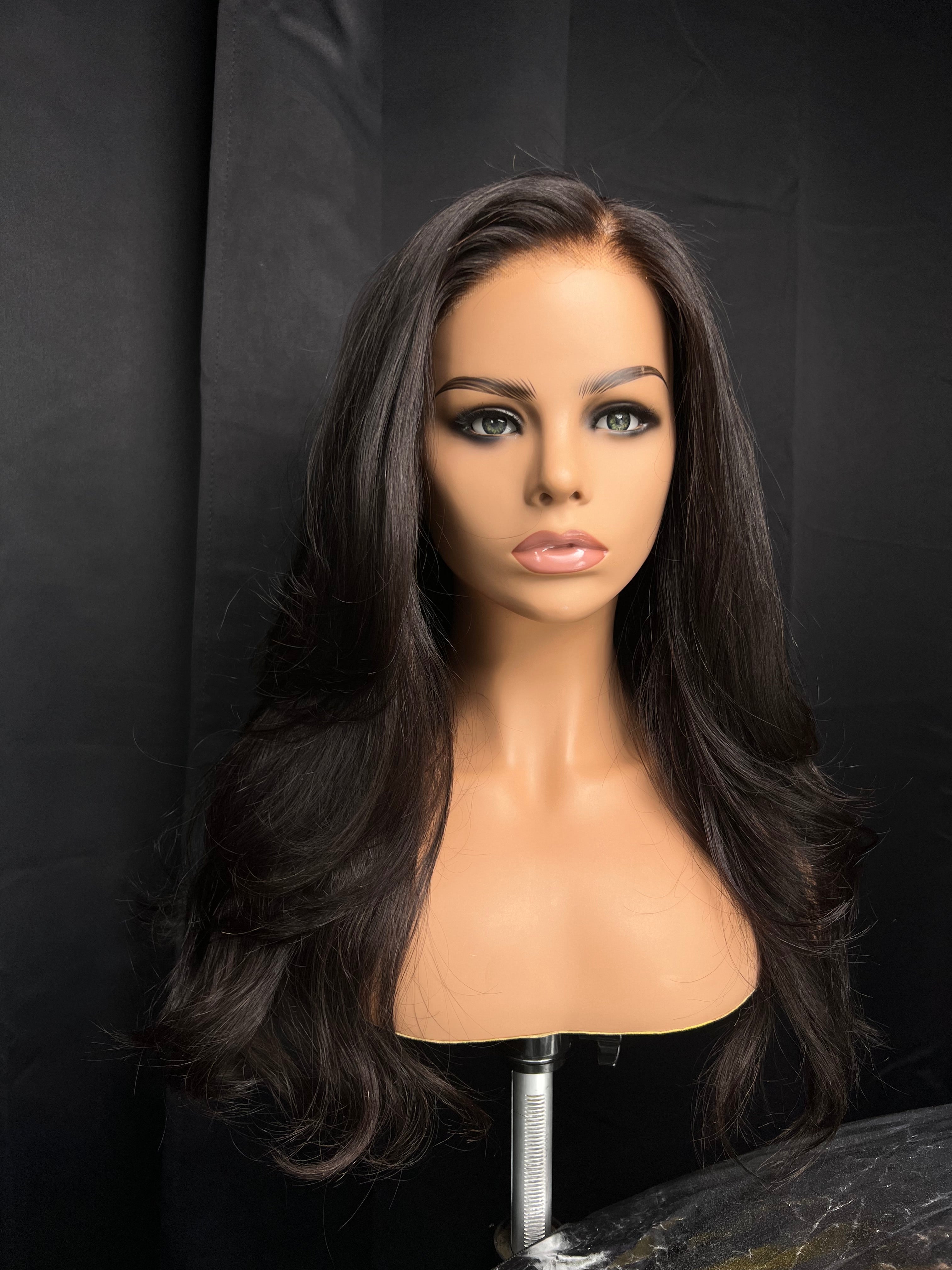 Human Hair wig comfortable for women with hair loss, thinning hair, alopecia, straight, wavy, medium density, light weight, Lace front wig with dark blonde highlights, in-built scalp, silk base, medical wigs, slightly bleached knots, in-built adjustable elastic band, breathable wig cap, silicone, Winnipeg, Manitoba, Canada, volume boost, thinning crown, Canada hair loss solution, Hand-tied human hair topper for women, natural black, Nalva Wigs Canada, natural brunette, Custom lace front wig topper 