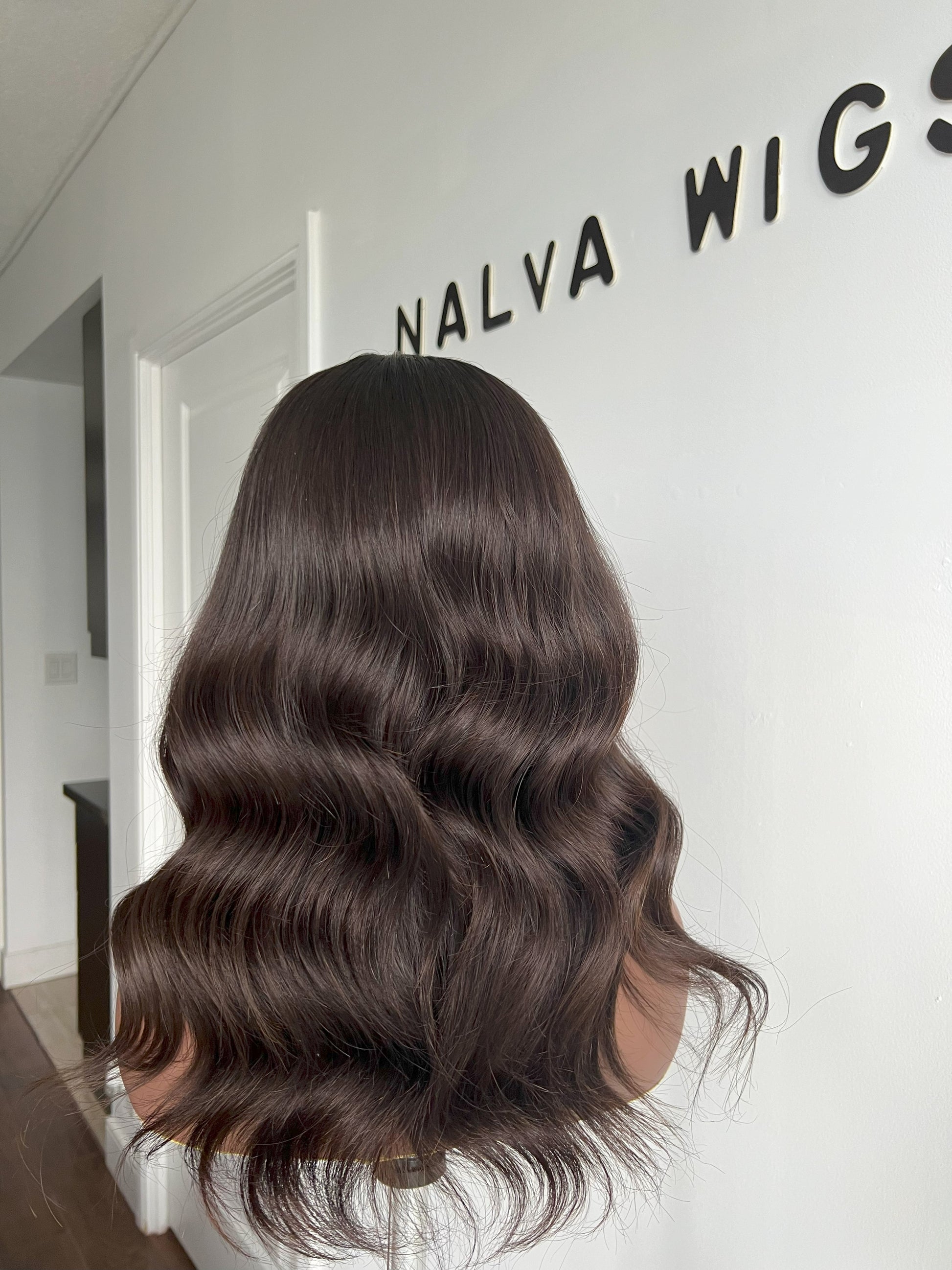 Luxury Lace Front wig crafted with Donor human hair. Light weight and beginner friendly. Details are 16” inches, Natural Dark Brown Hair Lace Closure, 180% Density. Mississauga, Ontario.