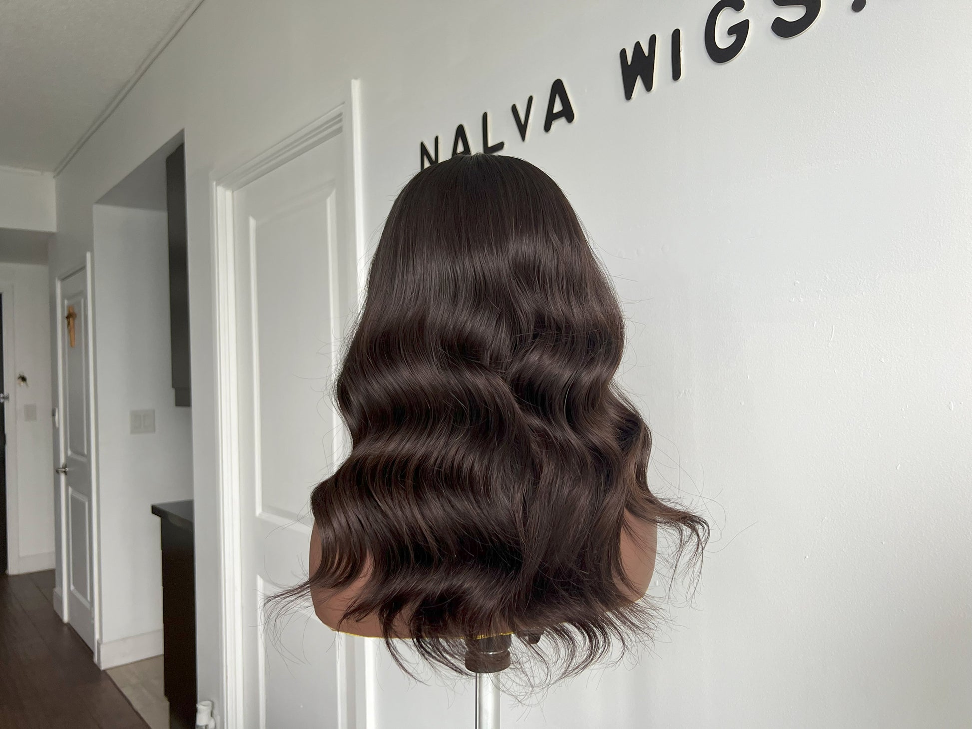 Luxury Lace Front wig crafted with Donor human hair. Light weight and beginner friendly. Details are 16” inches, Natural Dark Brown Hair Lace Closure, 180% Density. Mississauga, Ontario.