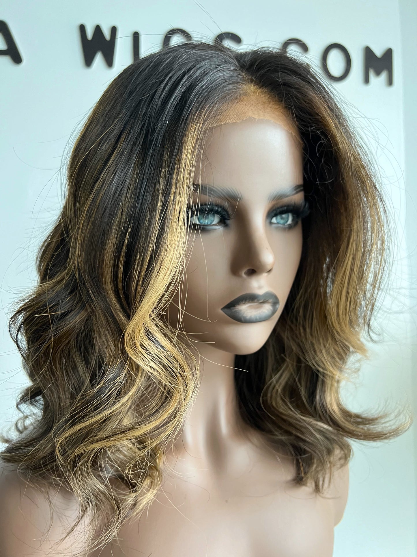 Luxury Lace Front wig made with single donor human hair. Light weight and beginner friendly. Details are 12” inches, Beige Blonde with Dark roots Closure, 180% Density.