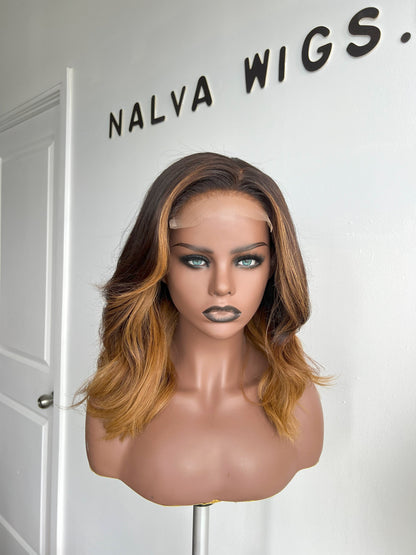 Luxury Lace Front wig made with Virgin Human hair. Light weight and beginner friendly. Details are 14” inches, Ombre Beige Blonde with Dark roots Closure, 180% Density. Mississauga, Ontario.