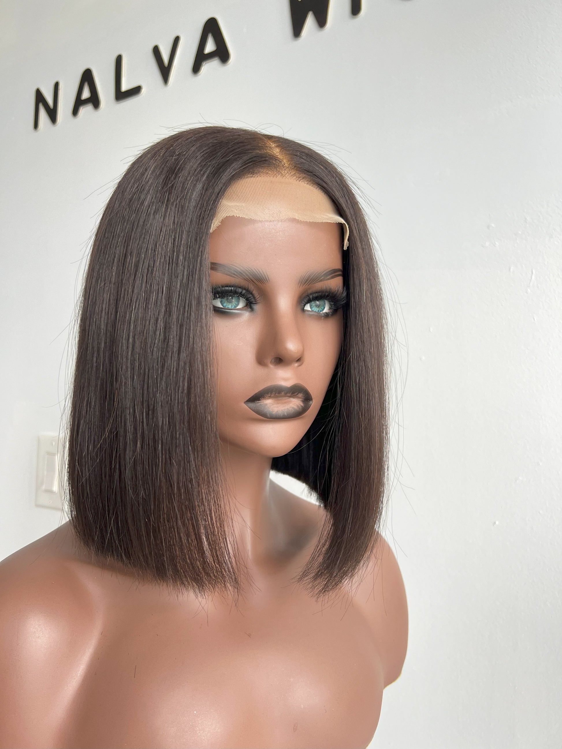 Luxury Bob Lace Front wig crafted with premium virgin human hair. Light weight and beginner friendly. Details are 12” inches, Natural Dark Brown Hair Lace Closure, 180% Density. Mississauga, Ontario