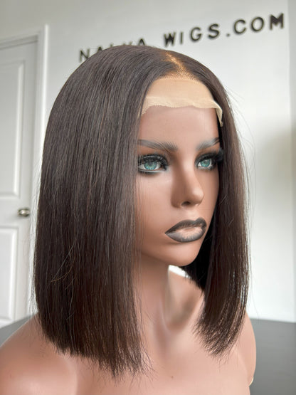 Luxury Bob Lace Front wig crafted with premium virgin human hair. Light weight and beginner friendly. Details are 12” inches, Natural Dark Brown Hair Lace Closure, 180% Density. Mississauga, Ontario