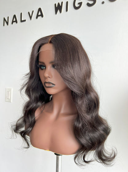 Luxury Lace Front wig crafted with virgin human hair. Light weight and beginner friendly. Details are 20” inches, Natural Dark Brown Hair Lace Closure, 180% Density. Mississauga, Ontario