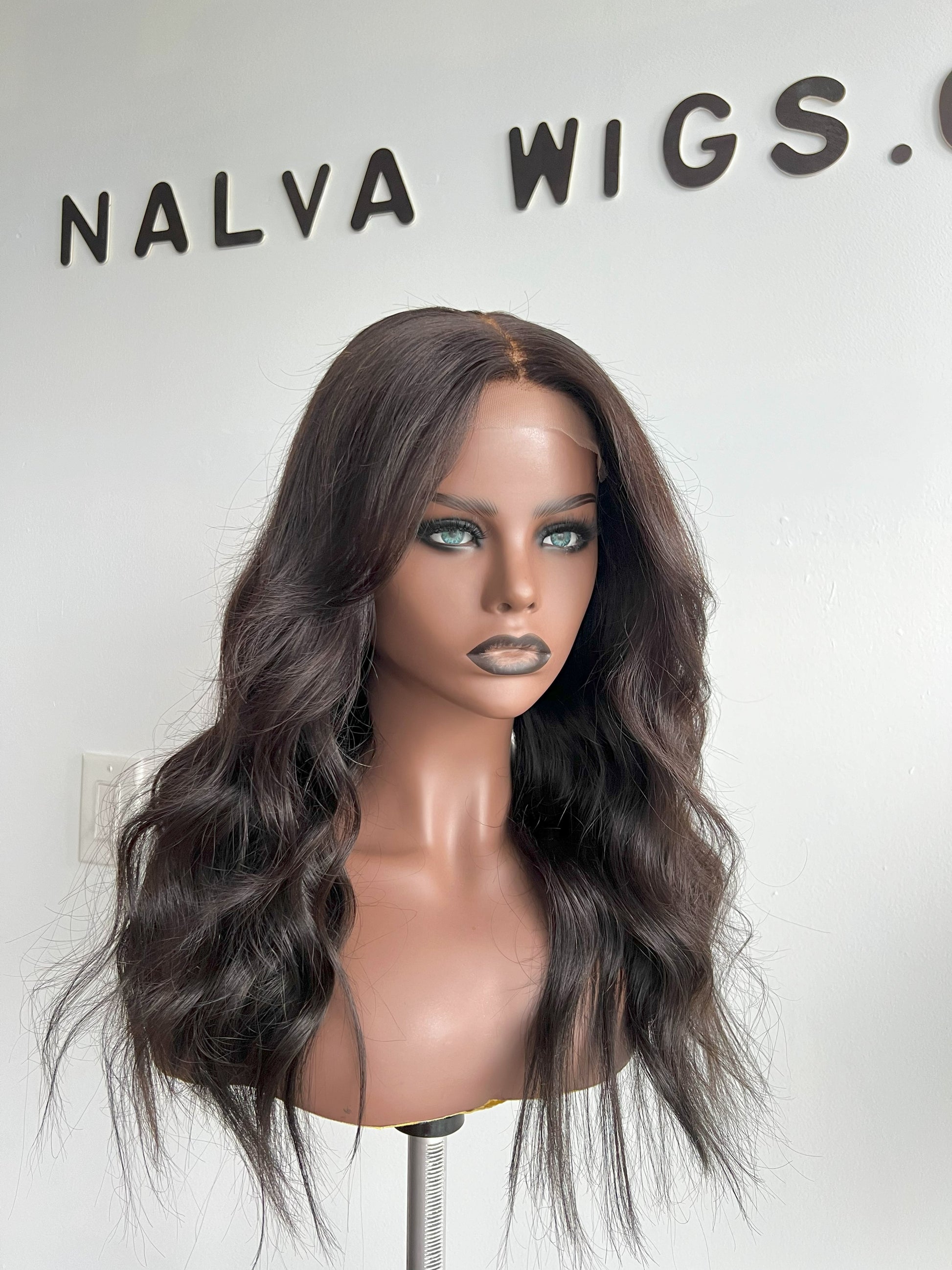 Luxury Lace Front wig crafted with virgin human hair. Light weight and beginner friendly. Details are 20” inches, Natural Dark Brown Hair Lace Closure, 180% Density. Mississauga, Ontario