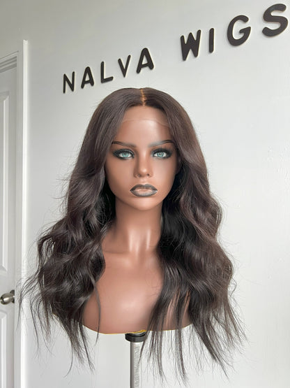 Luxury Lace Front wig crafted with virgin human hair. Light weight and beginner friendly. Details are 20” inches, Natural Dark Brown Hair Lace Closure, 180% Density. Mississauga, Ontario