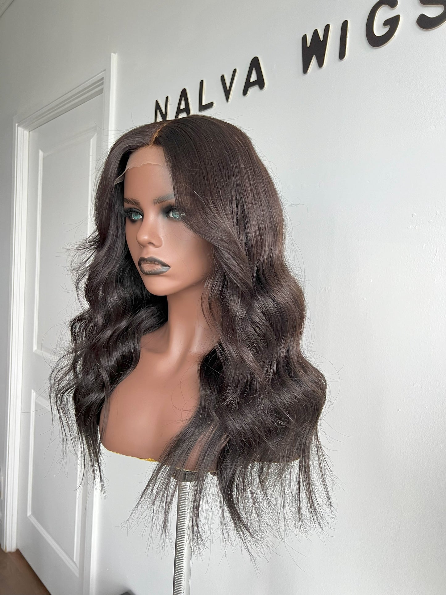 Luxury Lace Front wig crafted with virgin human hair. Light weight and beginner friendly. Details are 20” inches, Natural Dark Brown Hair Lace Closure, 180% Density. Mississauga, Ontario