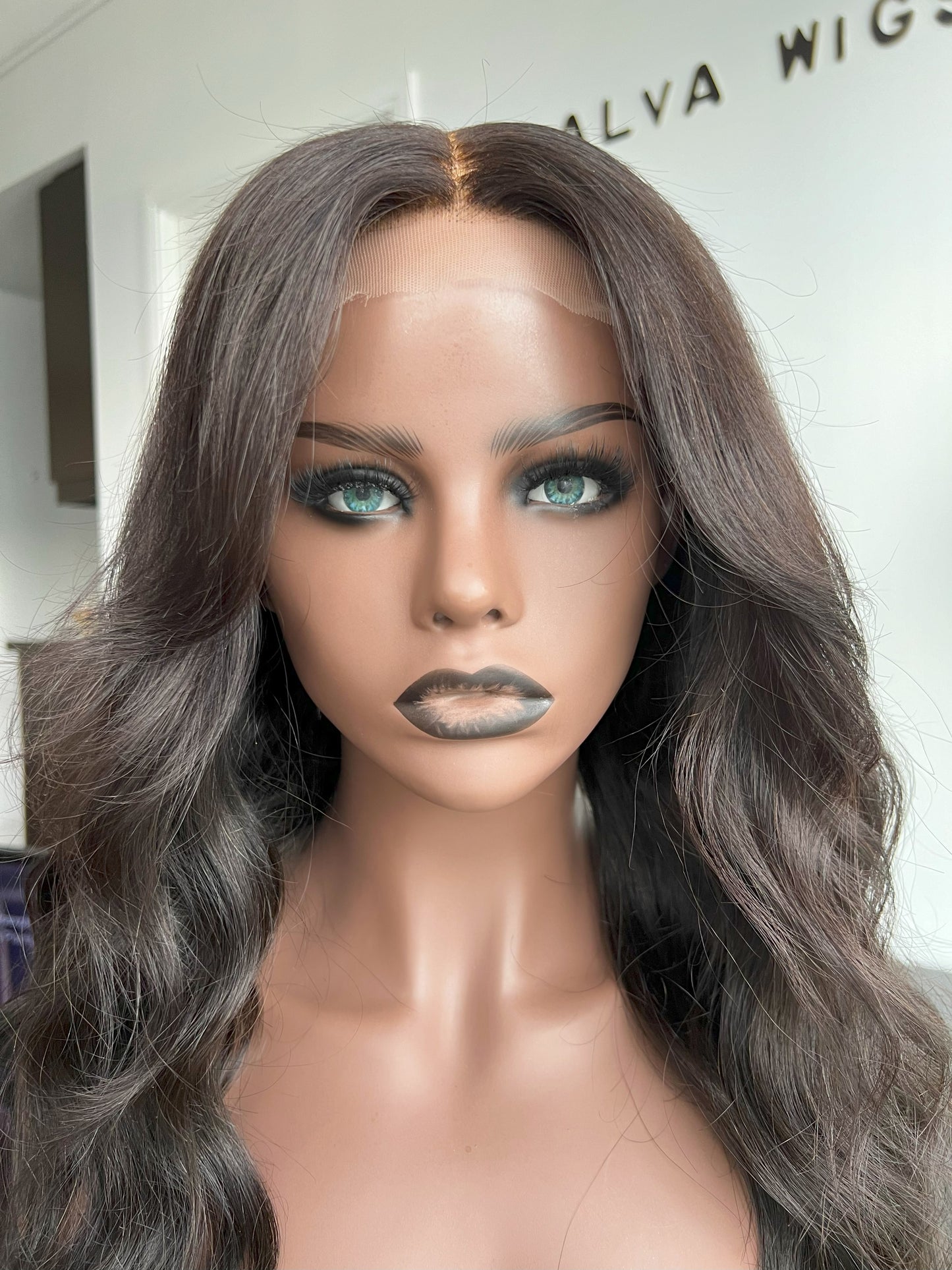 Luxury Lace Front wig crafted with virgin human hair. Light weight and beginner friendly. Details are 20” inches, Natural Dark Brown Hair Lace Closure, 180% Density. Mississauga, Ontario