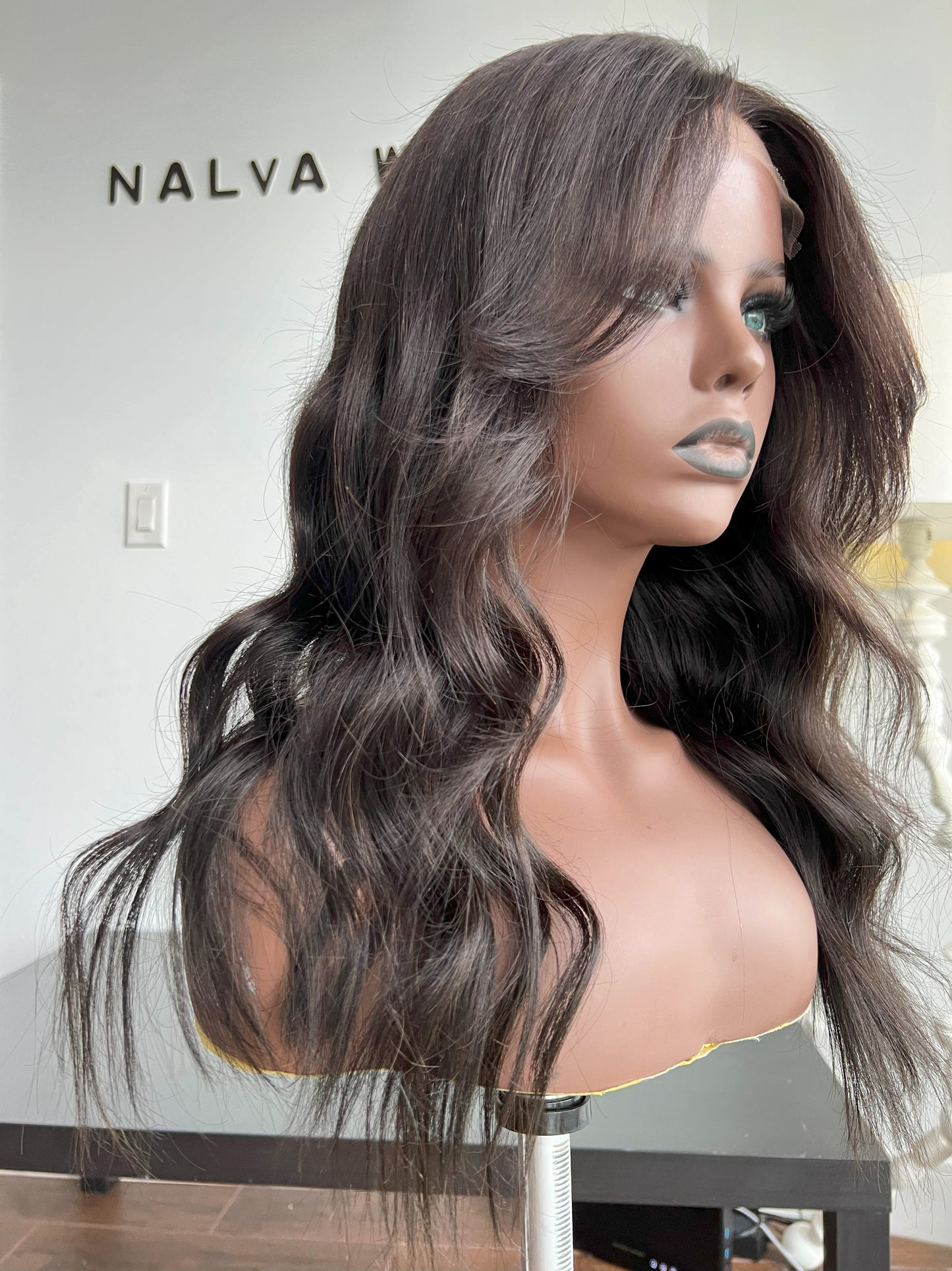 Luxury Lace Front wig crafted with virgin human hair. Light weight and beginner friendly. Details are 20” inches, Natural Dark Brown Hair Lace Closure, 180% Density. Mississauga, Ontario