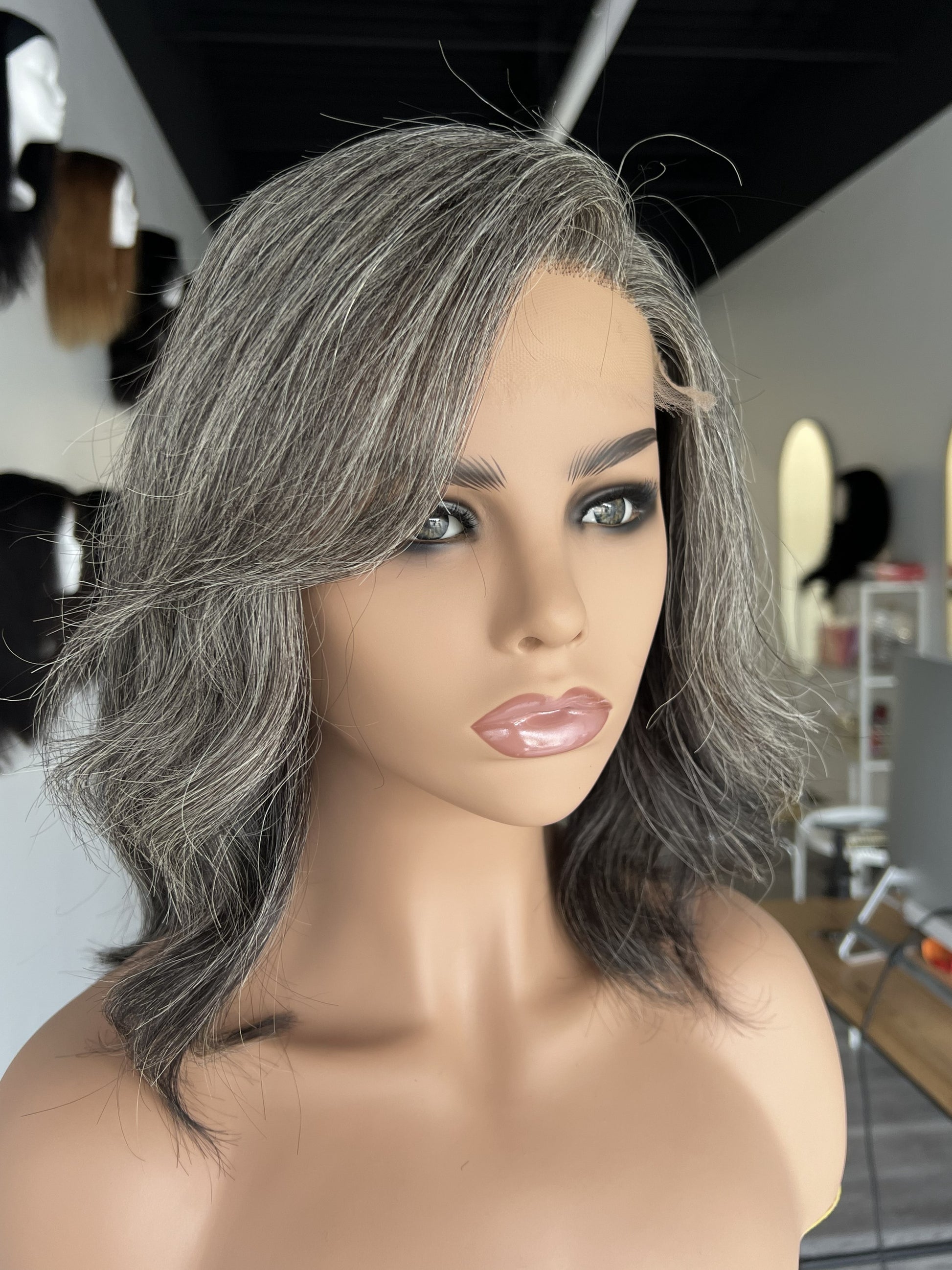 Light Brown Human Hair HD Lace Frontal Wig with Blonde Baby Highlights | HD Lace Frontal | Medical Wig, Alopecia Wigs, Breathable Wigs | Natural Black | Custom Bespoke wig, Short and Beginner Friendly | Winnipeg, Manitoba, Canada. | Winnipeg Wig shop. Synthetic Wig | Grey Gray Hair wig