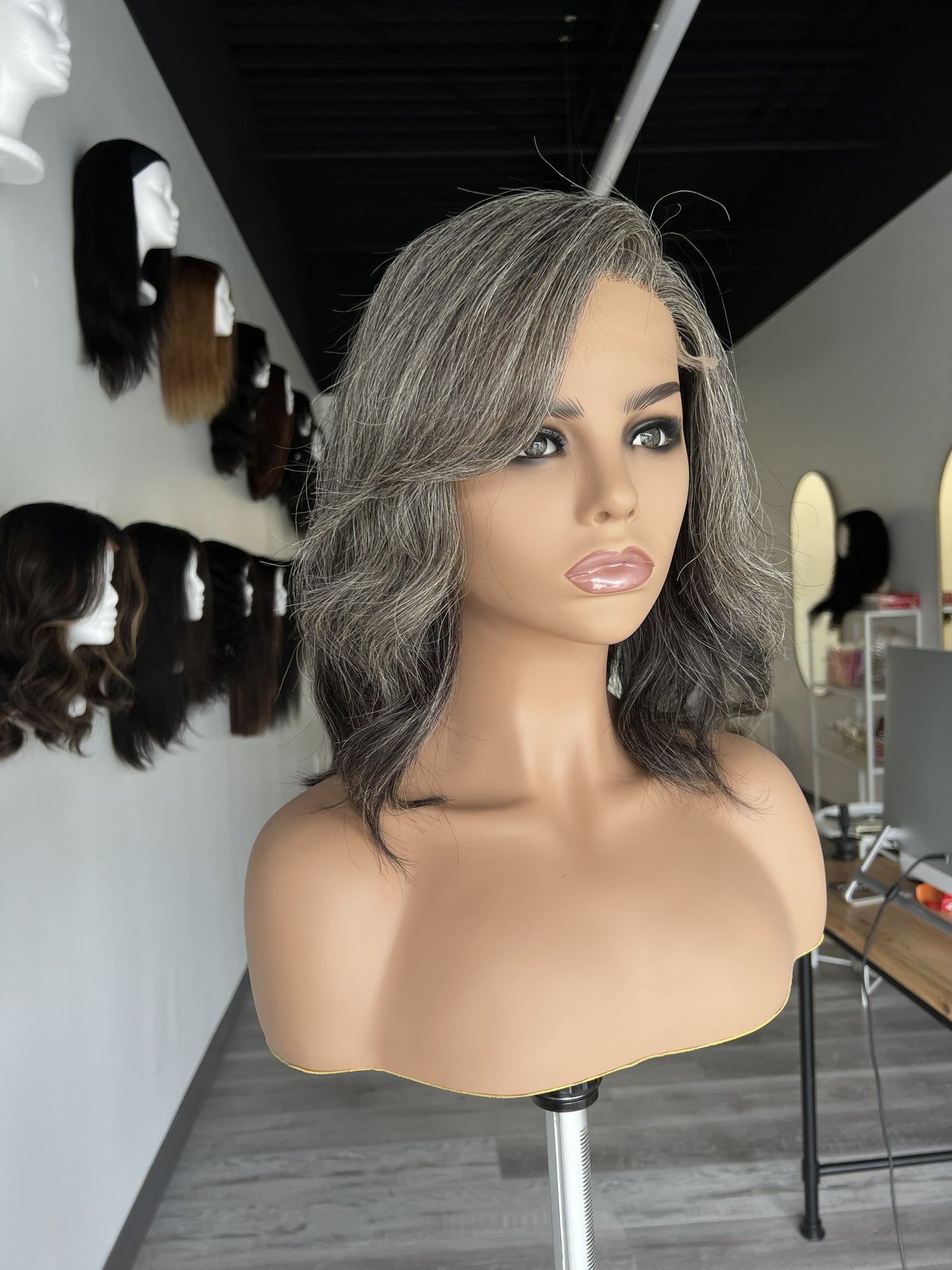 Light Brown Human Hair HD Lace Frontal Wig with Blonde Baby Highlights | HD Lace Frontal | Medical Wig, Alopecia Wigs, Breathable Wigs | Natural Black | Custom Bespoke wig, Short and Beginner Friendly | Winnipeg, Manitoba, Canada. | Winnipeg Wig shop. Synthetic Wig | Grey Gray Hair wig