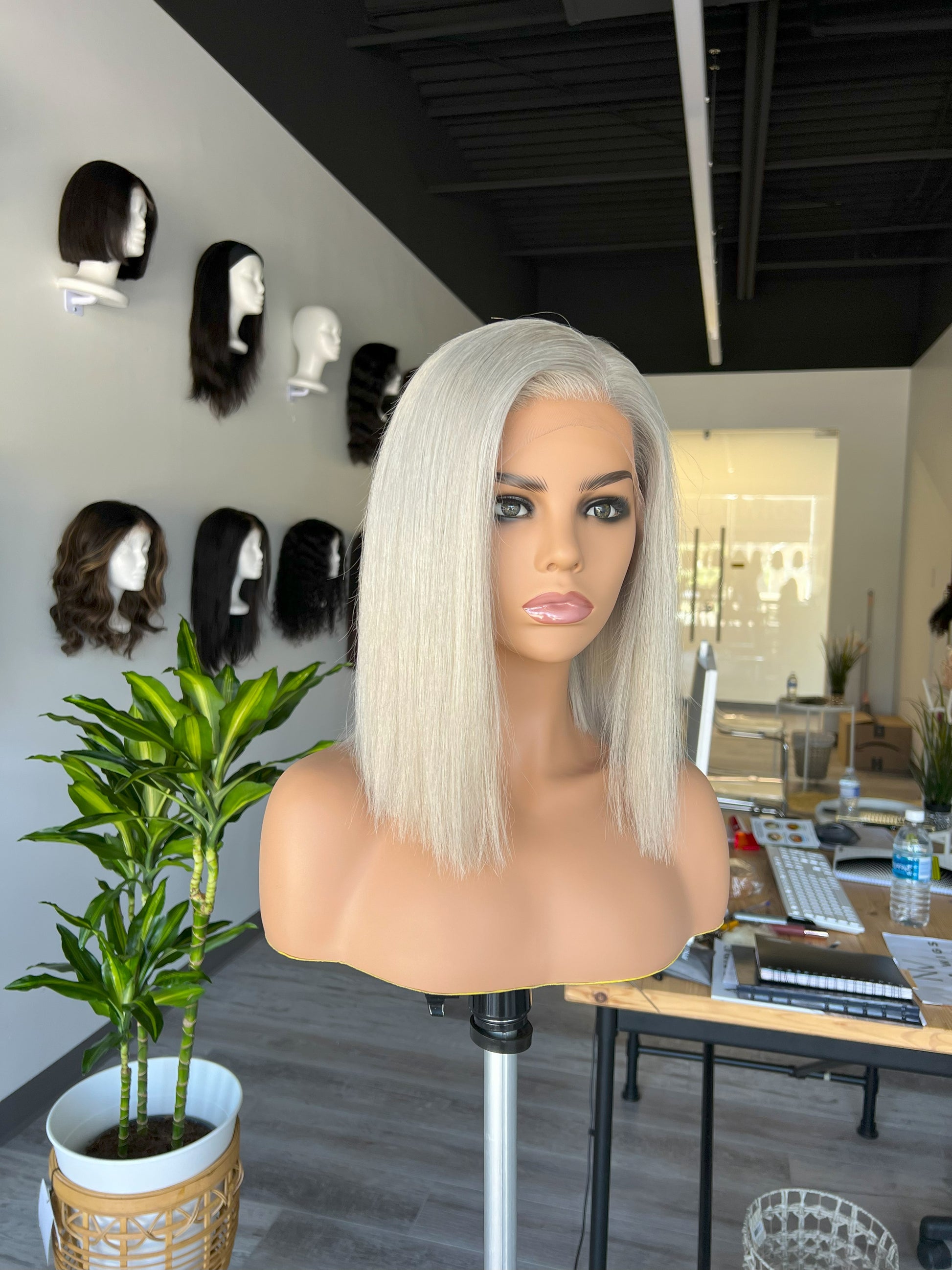 Luxury Lace Front wig crafted with Premium Virgin human hair. It is light weight and beginner friendly, 12” long with Silver Gray, 130% density, Premium Human Hair. Mississauga, Ontario