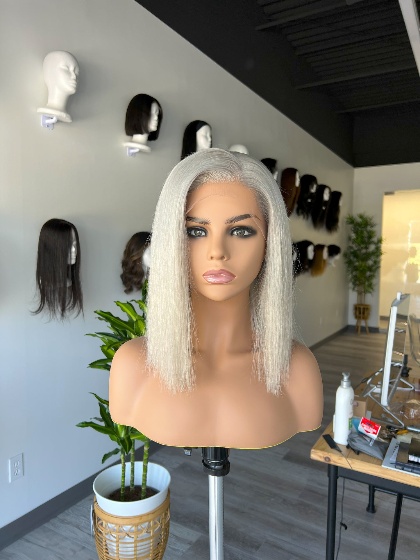 Luxury Lace Front wig crafted with Premium Virgin human hair. It is light weight and beginner friendly, 12” long with Silver Gray, 130% density, Premium Human Hair. Mississauga, Ontario