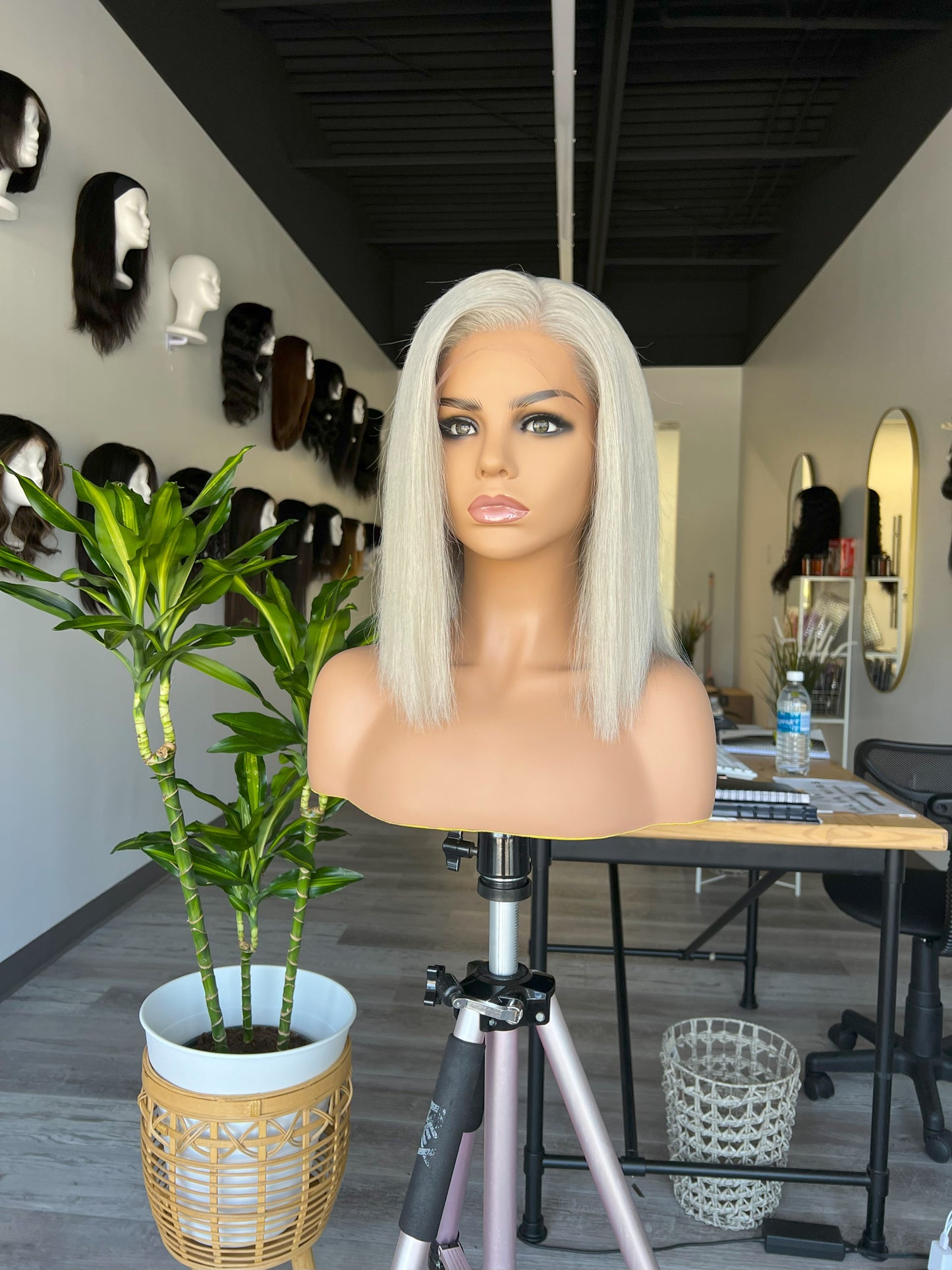 Luxury Lace Front wig crafted with Premium Virgin human hair. It is light weight and beginner friendly, 12” long with Silver Gray, 130% density, Premium Human Hair. Mississauga, Ontario