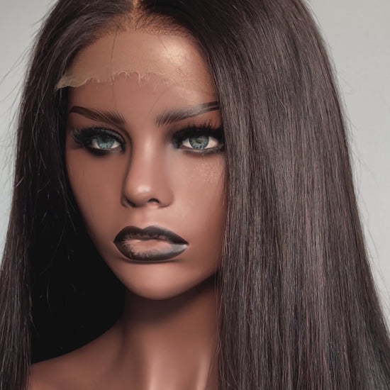 Luxury Lace Front wig made with single donor human hair. Light weight and beginner friendly. Details are 22” inches, Natural Dark Brown Hair Lace Closure, 180% Density. Mississauga, Ontario