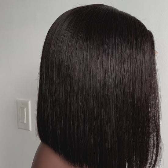 Luxury Bob Lace Front wig crafted with premium virgin human hair. Light weight and beginner friendly. Details are 12” inches, Natural Dark Brown Hair Lace Closure, 180% Density. Mississauga, Ontario