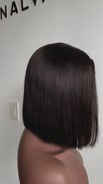 Luxury Bob Lace Front wig crafted with premium virgin human hair. Light weight and beginner friendly. Details are 12” inches, Natural Dark Brown Hair Lace Closure, 180% Density. Mississauga, Ontario