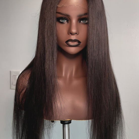 Luxury Lace Front wig made with single donor human hair. Light weight and beginner friendly. Details are 22” inches, Natural Dark Brown Hair Lace Closure, 180% Density. Mississauga, Ontario