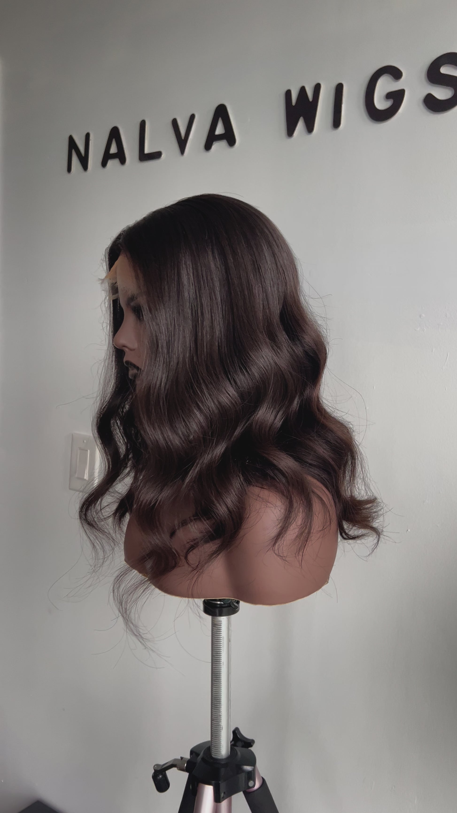 Luxury Lace Front wig crafted with Donor human hair. Light weight and beginner friendly. Details are 16” inches, Natural Dark Brown Hair Lace Closure, 180% Density. Mississauga, Ontario.