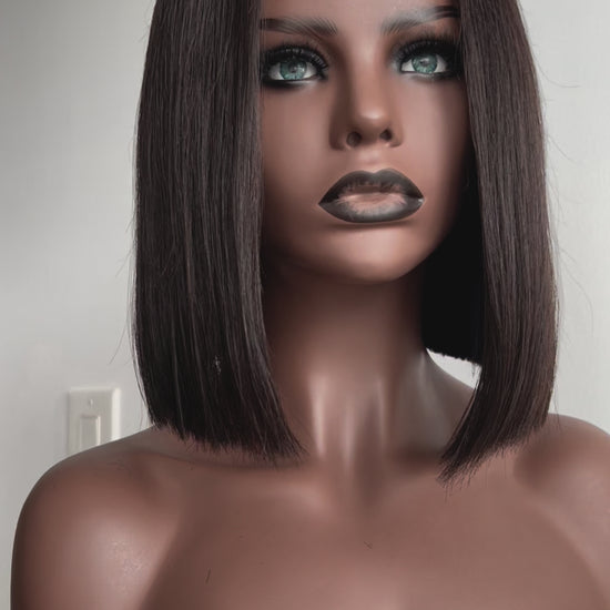 Luxury Bob Lace Front wig crafted with premium virgin human hair. Light weight and beginner friendly. Details are 12” inches, Natural Dark Brown Hair Lace Closure, 180% Density. Mississauga, Ontario