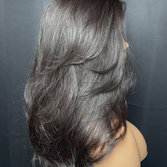 Human Hair wig comfortable for women with hair loss, thinning hair, alopecia, straight, wavy, medium density, light weight, Lace front wig with dark blonde highlights, in-built scalp, silk base, medical wigs, slightly bleached knots, in-built adjustable elastic band, breathable wig cap, silicone, Winnipeg, Manitoba, Canada, volume boost, thinning crown, Canada hair loss solution, Hand-tied human hair topper for women, natural black, Nalva Wigs Canada, natural brunette, Custom lace front wig topper 